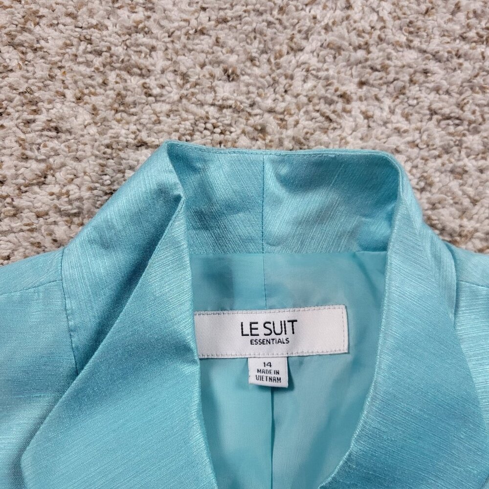 Le Suit Essentials Jacket Blazer Womens 14 Teal Blue Poly Rayon - Picture 2 of 6
